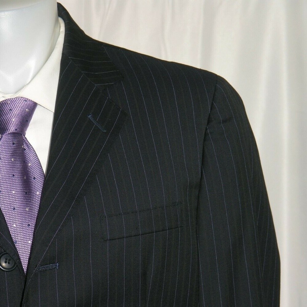 Giovanni x Domenico Vacca Blue Striped Bespoke Three Button Suit 42R